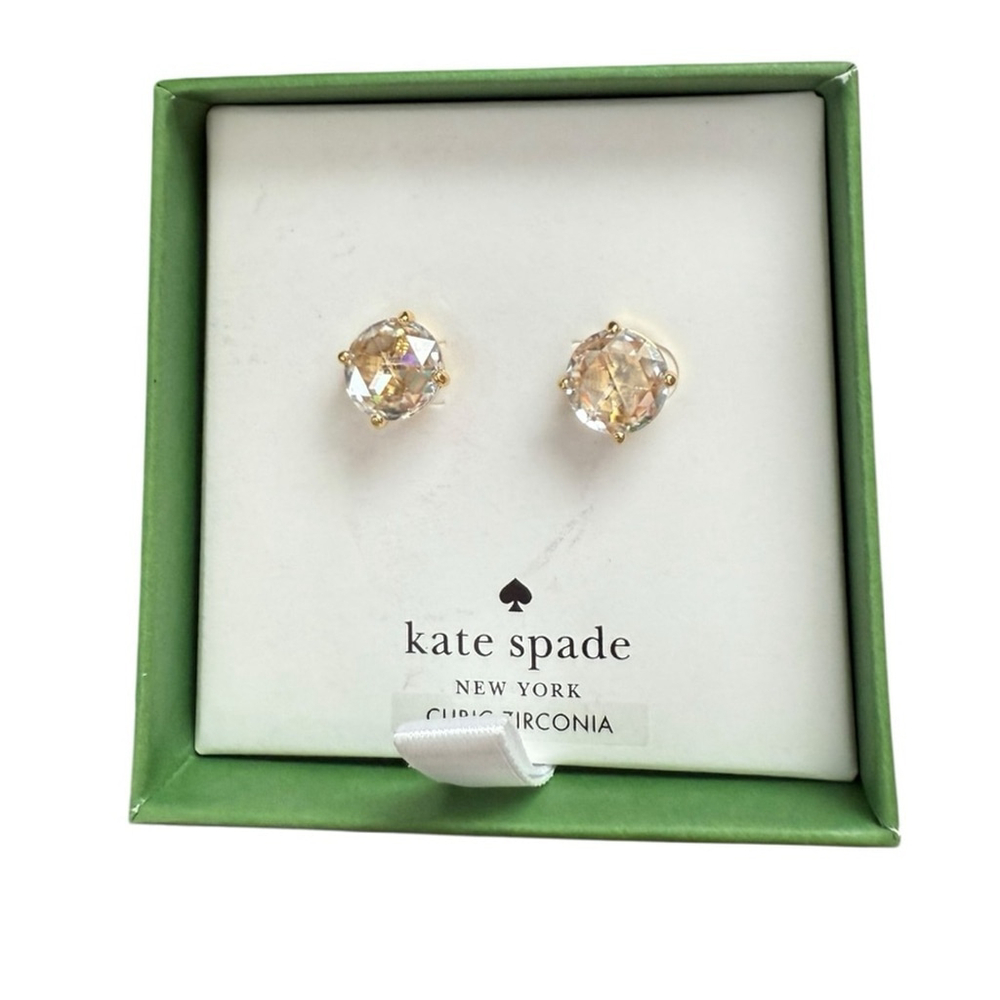 Kate Spade CZ Crystal & Gold Round Stud Earrings NWT